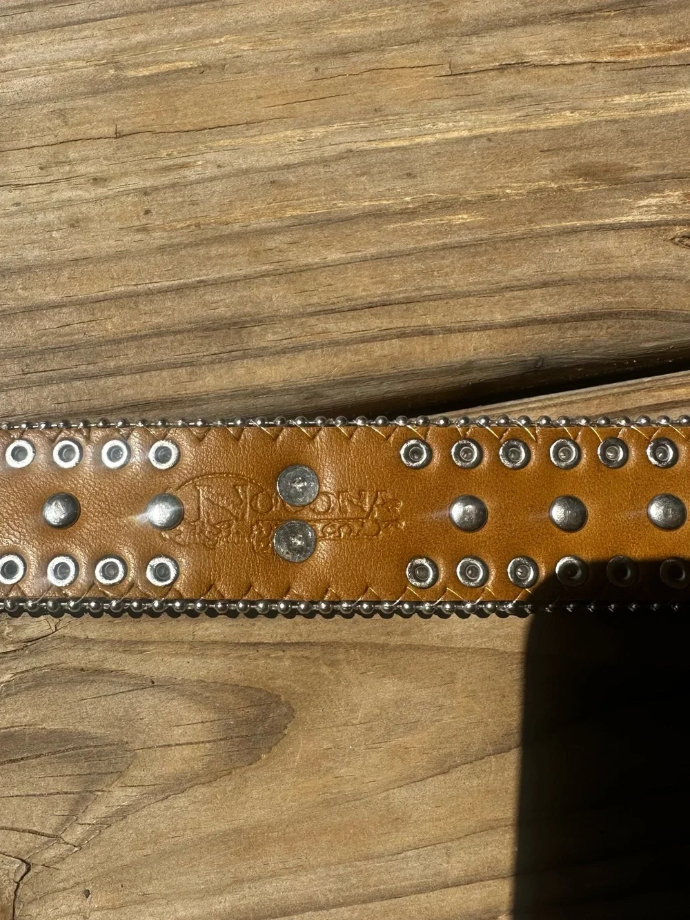 Nocona Girls Western Rhinestone Buckle Brown Leather Belt with Pink Cross Accent